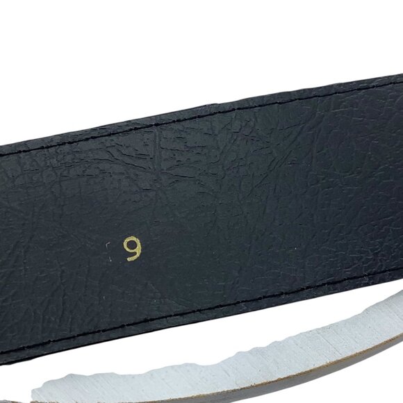 Vtg Black Western Style Belt Ornate Silver Buckle 25-29” Waist 2" Wide - Picture 4 of 6